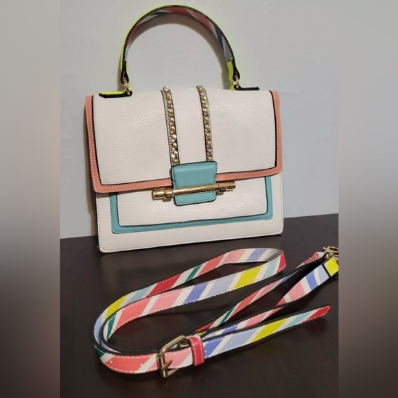 Like New Aldo Afoirien White and Multi Color Satchel Shoulder Handbag - Picture 9 of 11